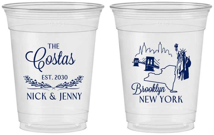 Custom Wedding 16 oz Soft Sided Clear Cups - New  York | 181
