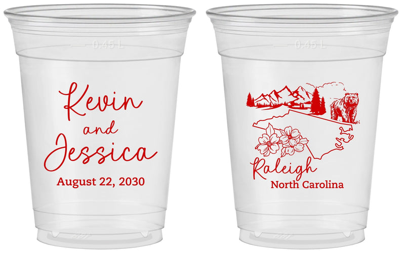 Custom Wedding 16 oz Soft Sided Clear Cups - North Carolina | 182