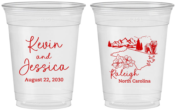 Custom Wedding 16 oz Soft Sided Clear Cups - North Carolina | 182