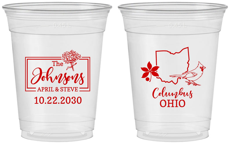 Custom Wedding 16 oz Soft Sided Clear Cups - Ohio | 184