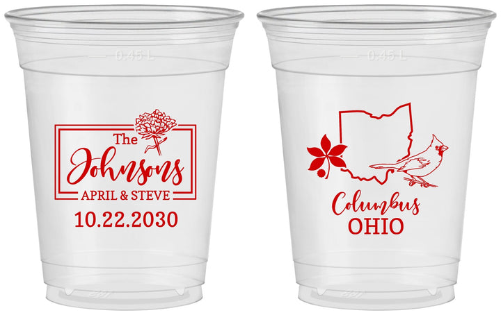 Custom Wedding 16 oz Soft Sided Clear Cups - Ohio | 184