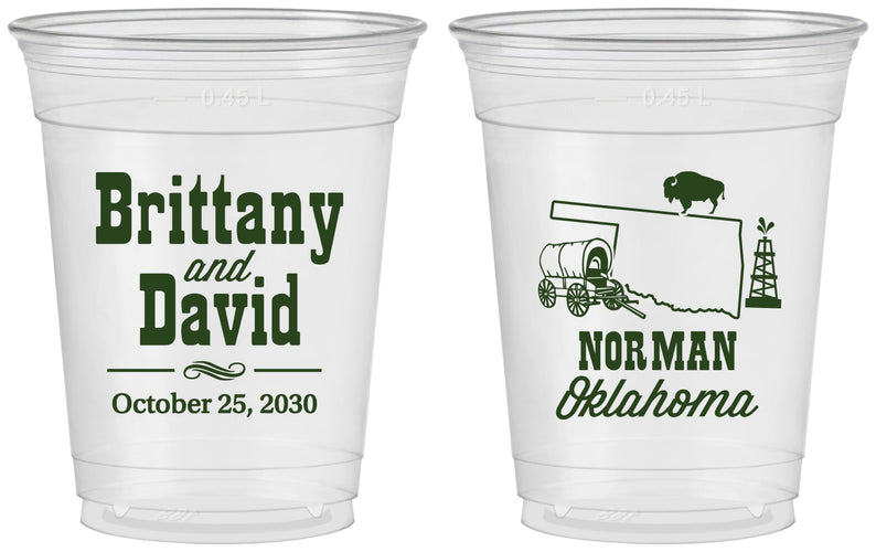 Custom Wedding 16 oz Soft Sided Clear Cups - Oklahoma | 185