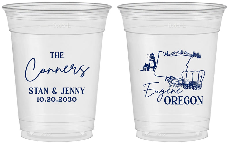 Custom Wedding 16 oz Soft Sided Clear Cups - Oregon | 186