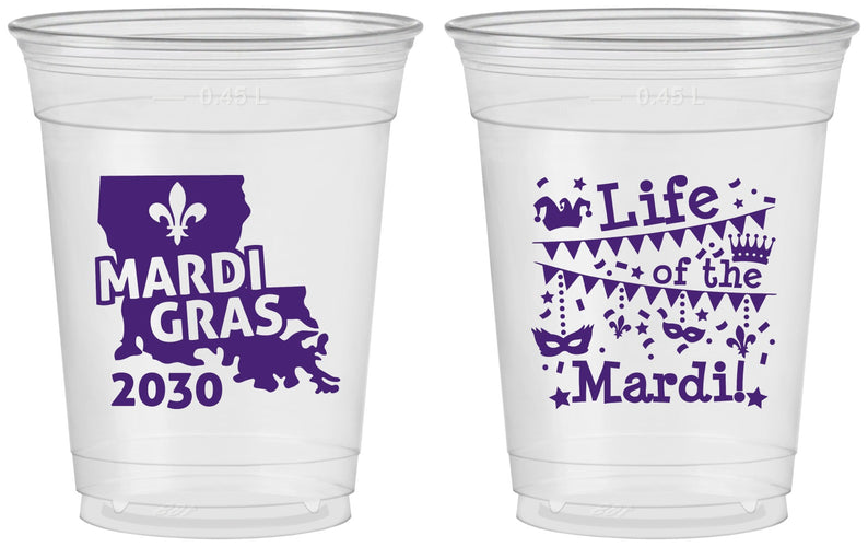 Custom Mardi Gras 16 oz Soft Sided Clear Cups - Life Of The Mardi | 190001