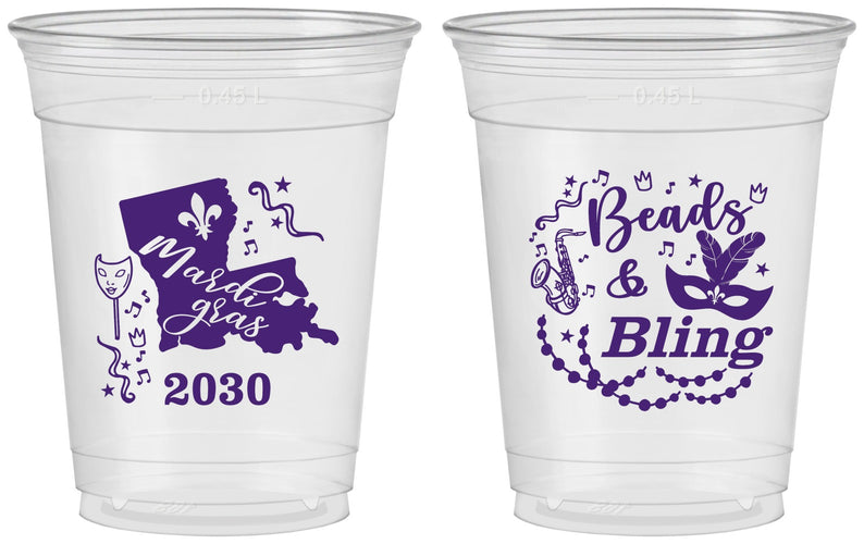 Custom Mardi Gras 16 oz Soft Sided Clear Cups - Beads And Bling | 190002