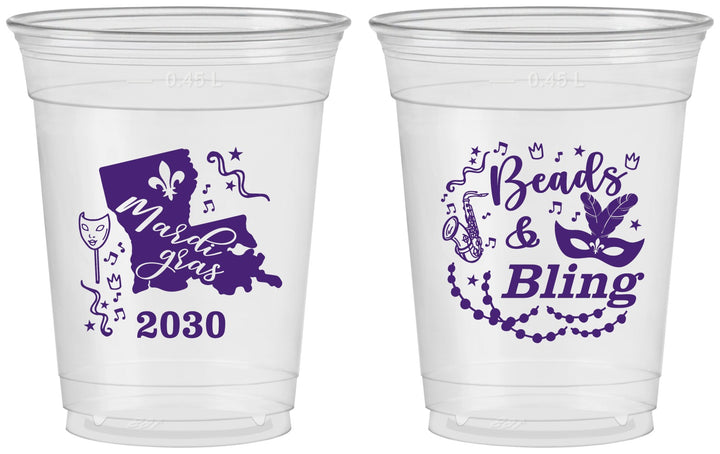 Custom Mardi Gras 16 oz Soft Sided Clear Cups - Beads And Bling | 190002