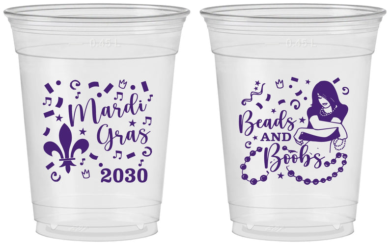 Custom Mardi Gras 16 oz Soft Sided Clear Cups - Beads And Boobs | 190005
