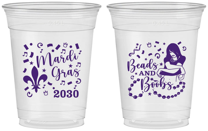 Custom Mardi Gras 16 oz Soft Sided Clear Cups - Beads And Boobs | 190005
