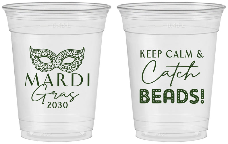 Custom Mardi Gras 16 oz Soft Sided Clear Cups - Beads Nola | 190007
