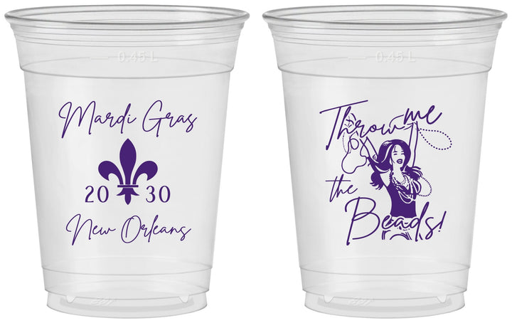 Custom Mardi Gras 16 oz Soft Sided Clear Cups - Throw Me The Beads | 190008