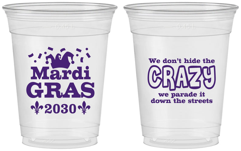 Custom Mardi Gras 16 oz Soft Sided Clear Cups - Fleur De Lis | 190009