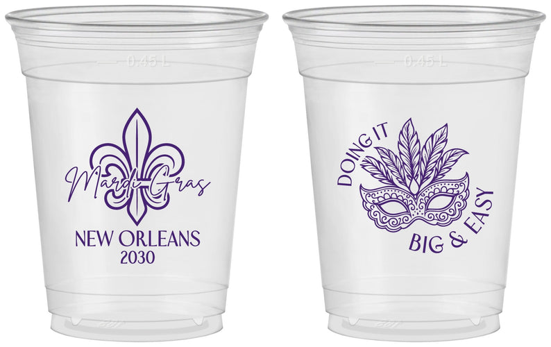 Custom Mardi Gras 16 oz Soft Sided Clear Cups - Fleur De Lis | 190010