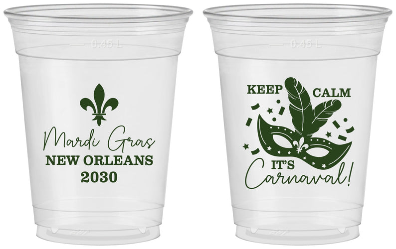 Custom Mardi Gras 16 oz Soft Sided Clear Cups - Fleur De Lis Carnaval | 190011