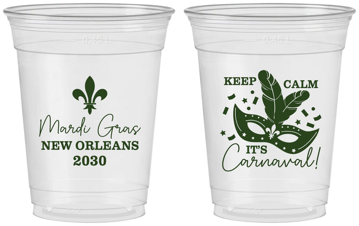 Custom Mardi Gras 16 oz Soft Sided Clear Cups - Fleur De Lis Carnaval | 190011