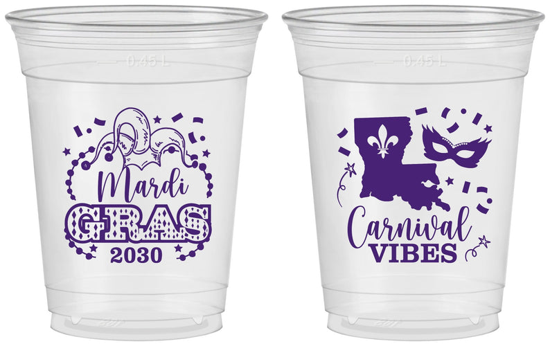 Custom Mardi Gras 16 oz Soft Sided Clear Cups - Fleur De Lis Carnaval | 190012