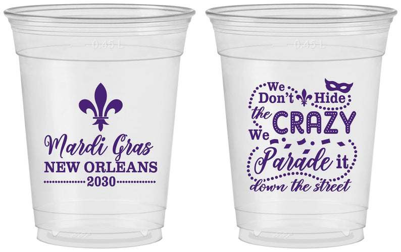 Custom Mardi Gras 16 oz Soft Sided Clear Cups - Fleur De Lis | 190013