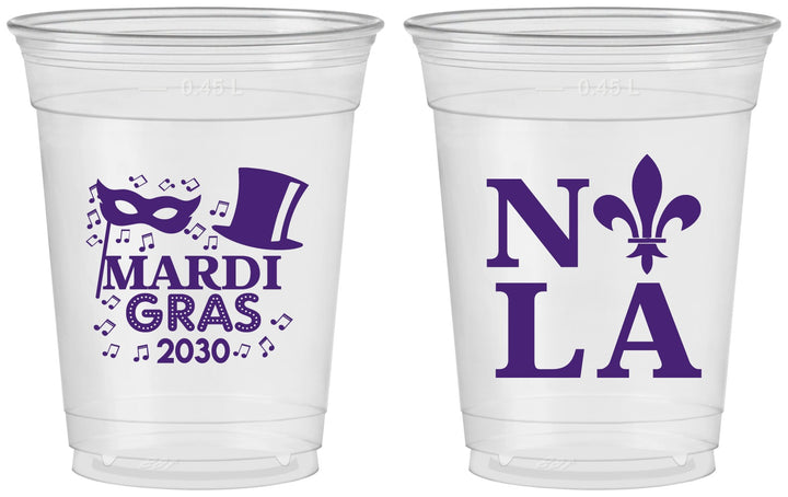 Custom Mardi Gras 16 oz Soft Sided Clear Cups - Nola Fleur De Lis | 190014
