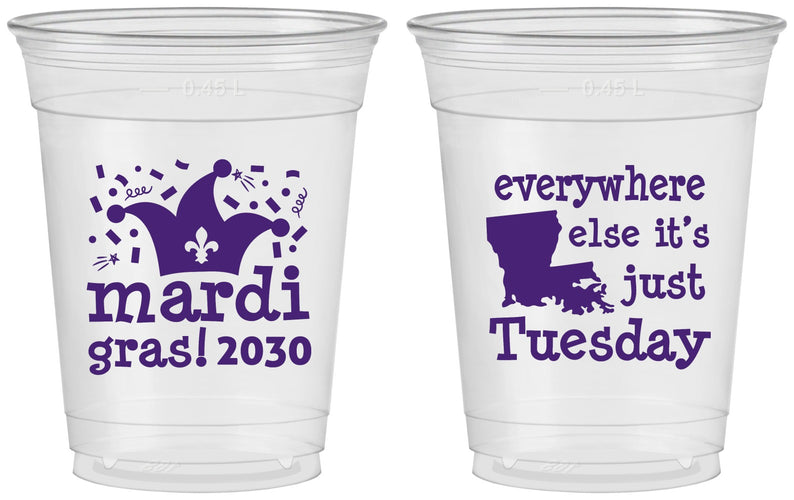 Custom Mardi Gras 16 oz Soft Sided Clear Cups - Nola New Orleans | 190016