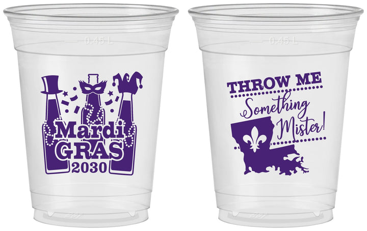 Custom Mardi Gras 16 oz Soft Sided Clear Cups - Beads Nola | 190017