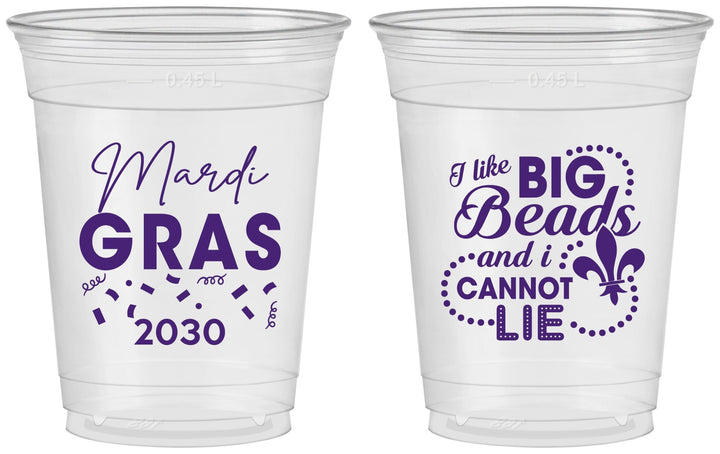 Custom Mardi Gras 16 oz Soft Sided Clear Cups - Big Bead Fleur De Lis | 190018