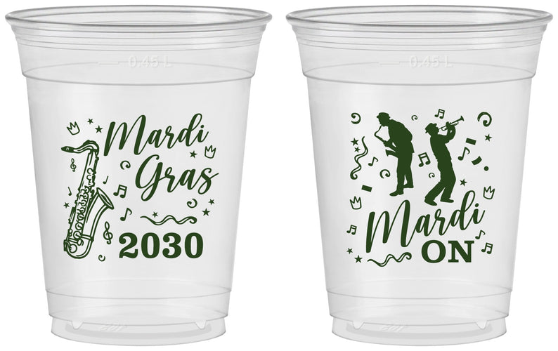 Custom Mardi Gras 16 oz Soft Sided Clear Cups - Mardi On Jazz | 190019