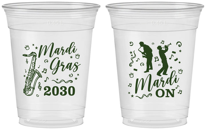 Custom Mardi Gras 16 oz Soft Sided Clear Cups - Mardi On Jazz | 190019