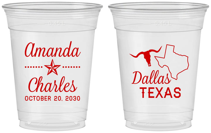 Custom Wedding 16 oz Soft Sided Clear Cups - Texas | 192