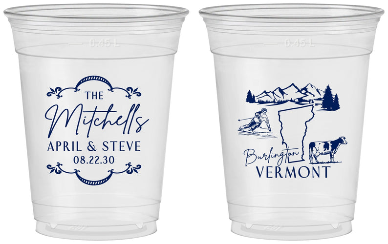 Custom Wedding 16 oz Soft Sided Clear Cups - Vermont | 194