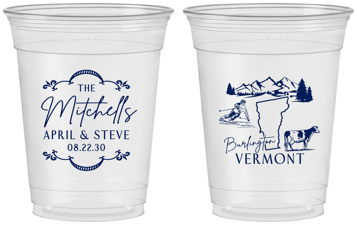 Custom Wedding 16 oz Soft Sided Clear Cups - Vermont | 194