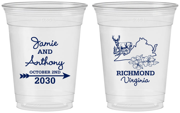 Custom Wedding 16 oz Soft Sided Clear Cups - Virginia | 195