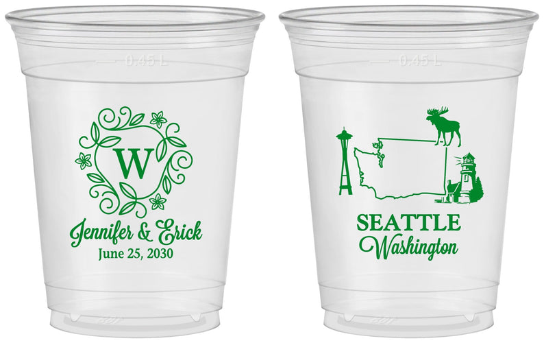 Custom Wedding 16 oz Soft Sided Clear Cups - Washington | 196