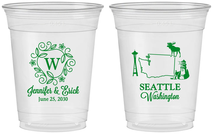 Custom Wedding 16 oz Soft Sided Clear Cups - Washington | 196