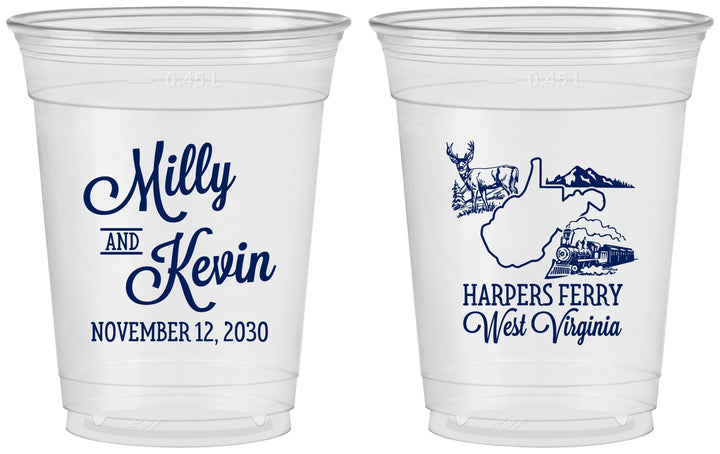 Custom Wedding 16 oz Soft Sided Clear Cups - West Virginia | 197