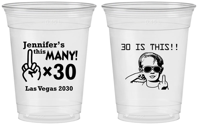 Custom Birthday 16 oz Soft Sided Clear Cups - 30th | 20000