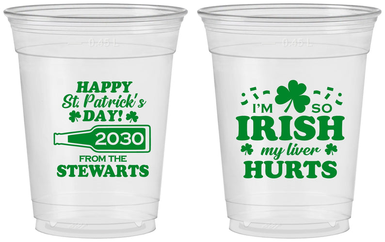 Custom St Patricks Day 16 oz Soft Sided Clear Cups - Irish My Liver Hurts | 200000