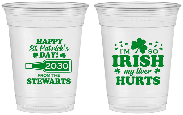 Custom St Patricks Day 16 oz Soft Sided Clear Cups - Irish My Liver Hurts | 200000