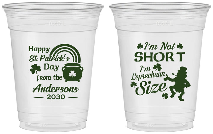 Custom St Patricks Day 16 oz Soft Sided Clear Cups - Leprechaun | 200001