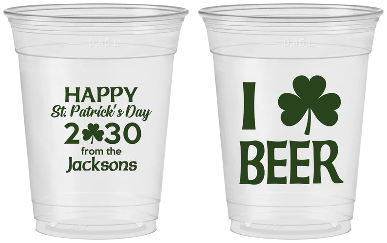 Custom St Patricks Day 16 oz Soft Sided Clear Cups - Clover Irish | 200003