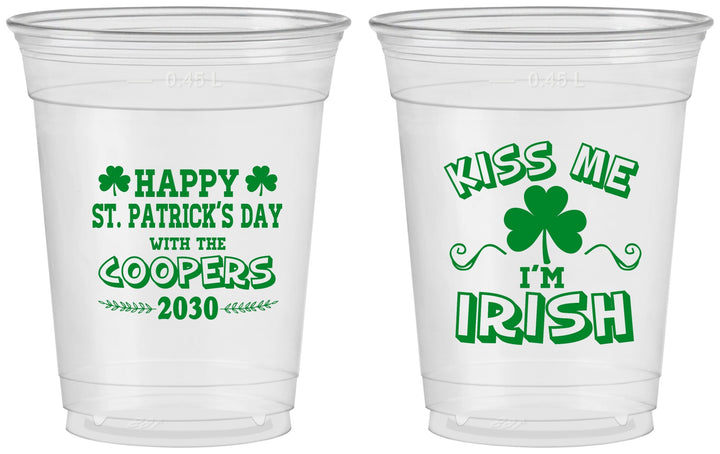 Custom St Patricks Day 16 oz Soft Sided Clear Cups - Kiss Me I Am Irish | 200004