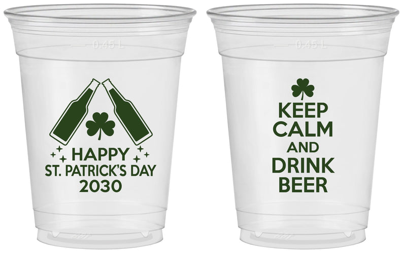 Custom St Patricks Day 16 oz Soft Sided Clear Cups - Clover Irish | 200005