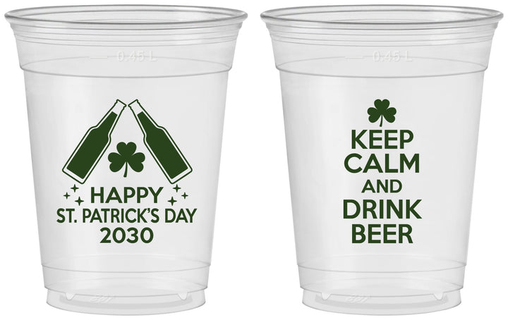 Custom St Patricks Day 16 oz Soft Sided Clear Cups - Clover Irish | 200005