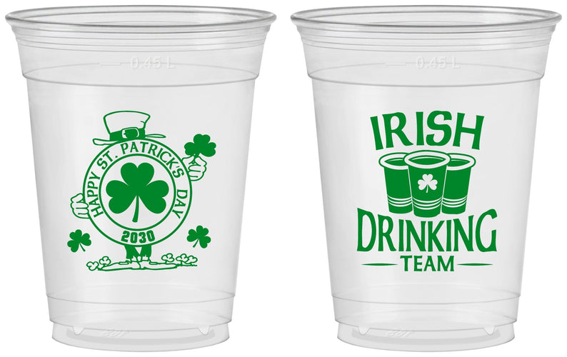 Custom St Patricks Day 16 oz Soft Sided Clear Cups - Irish Drinking Team | 200006