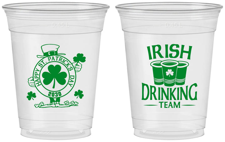 Custom St Patricks Day 16 oz Soft Sided Clear Cups - Irish Drinking Team | 200006