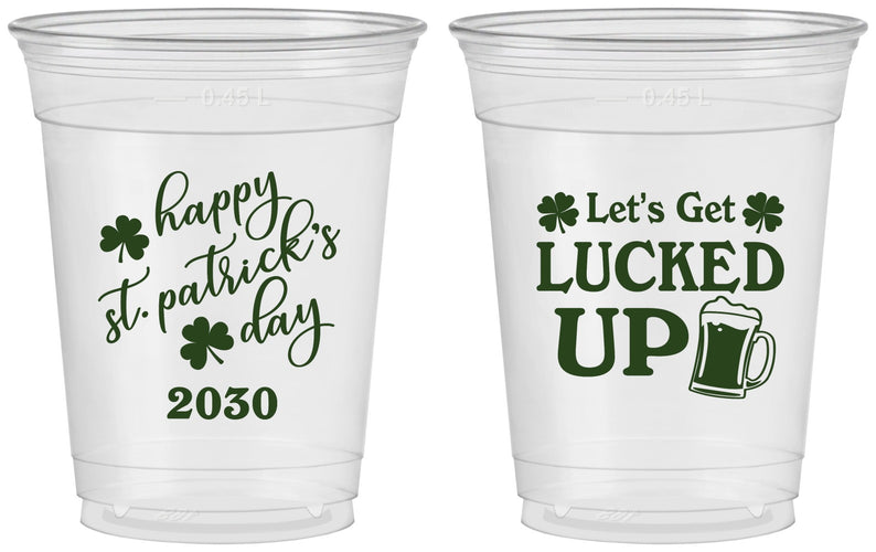 Custom St Patricks Day 16 oz Soft Sided Clear Cups - Lucked Up | 200007