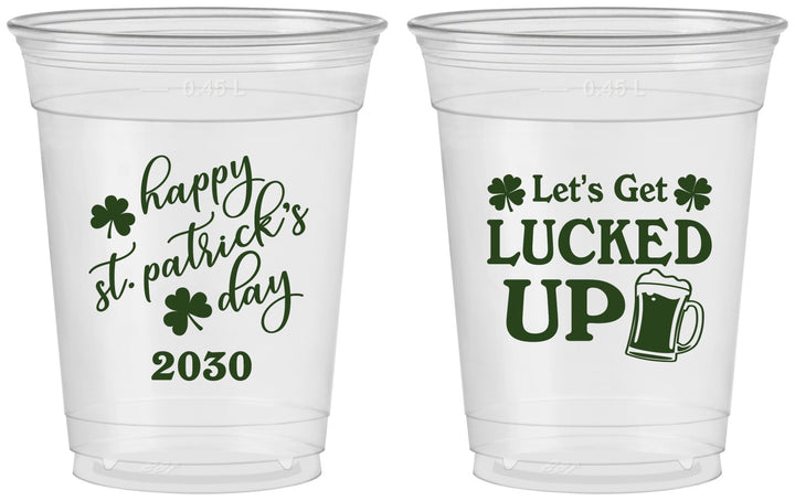 Custom St Patricks Day 16 oz Soft Sided Clear Cups - Lucked Up | 200007