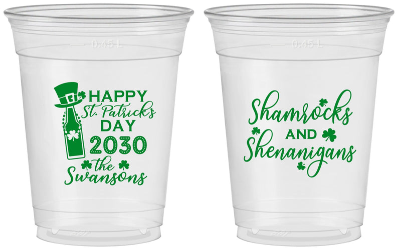 Custom St Patricks Day 16 oz Soft Sided Clear Cups - Shamrocks Shenanigans | 200010