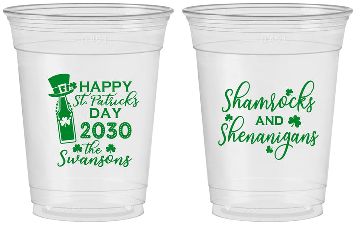 Custom St Patricks Day 16 oz Soft Sided Clear Cups - Shamrocks Shenanigans | 200010