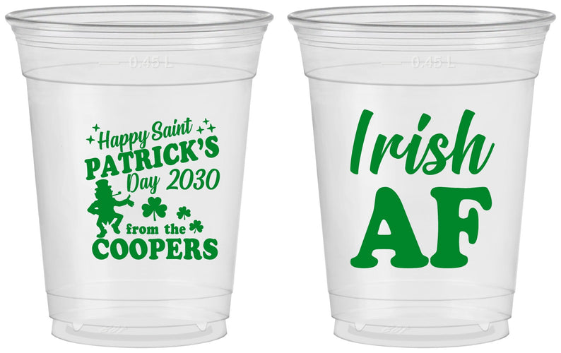 Custom St Patricks Day 16 oz Soft Sided Clear Cups - Irish Af Leprechaun | 200012