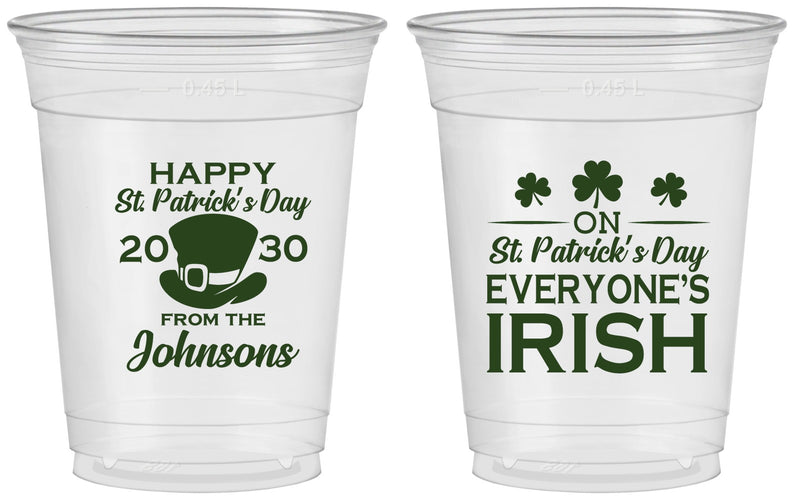 Custom St Patricks Day 16 oz Soft Sided Clear Cups - Irish Leprechaun | 200013