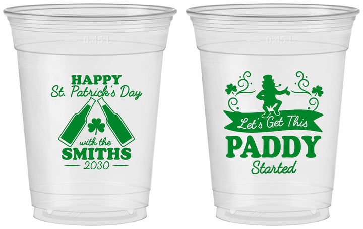 Custom St Patricks Day 16 oz Soft Sided Clear Cups - Lets Get The Paddy Started | 200014